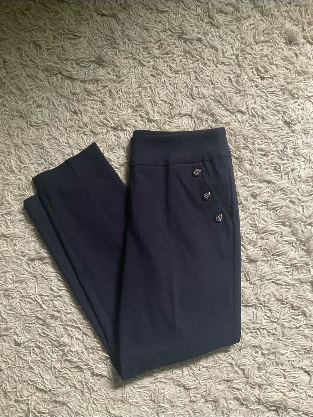 Counterparts Dark Navy Ponte High-Rise Pants with Side Buttons